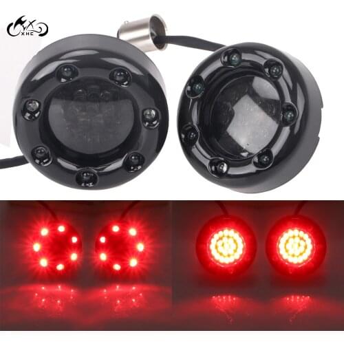 Motorcycle 1157 Red LED Black Trim Ring Turn Signals Lights For Harley Dyna Fat Bob FXDF Street Bob FXDB Road Glide FLTR Softail