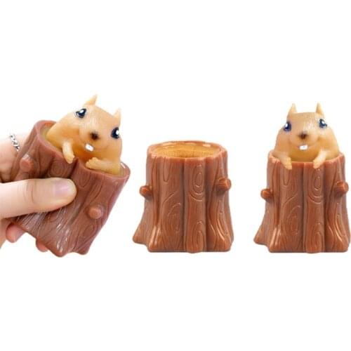 Adult Kid Fun Pop It Hamster Anti-StressFidget Silicone Mini Telescopic Pen Holder Squeeze Squirrel Cup Tree Stump Evil Toys