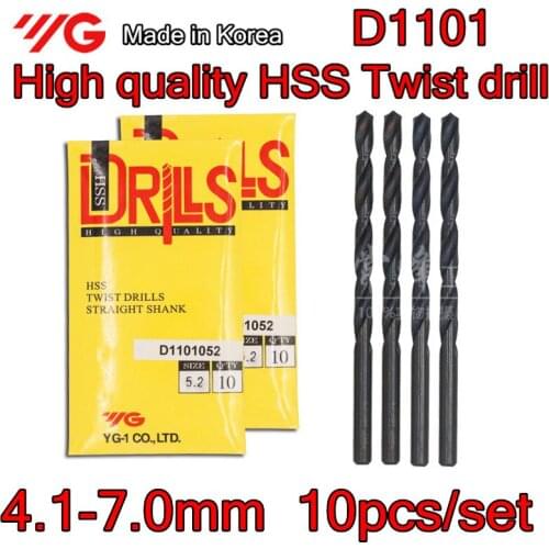 Made in Korea YG-1 D1101 4.1-7.0mm 10pcs/set High quality HSS Twist drill Free shipping