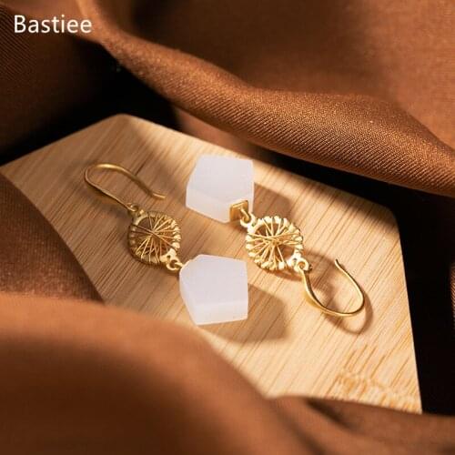 Bastiee Earrings For Women Vintage Silver 925 Jewelry Korean Earrings Jade Dangle Earrings Silver Earrings Geometric