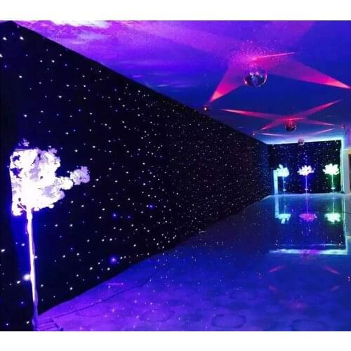 Blue+White LED Stage Drape Star Cloth Curtain Backdrop Background Screen with Controller for Wedding Christmas Party Customed