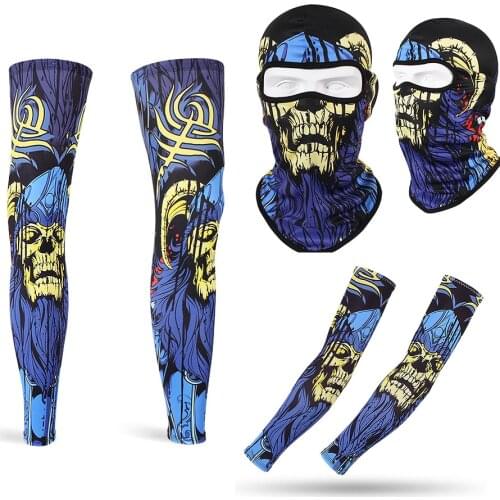 3 PCS Sports Cycling Sunscreen Suit Leg And Arm Guards Balaclava Motorcycle Face Mask Lycra Moto Biker Wind Cap Ski Mask