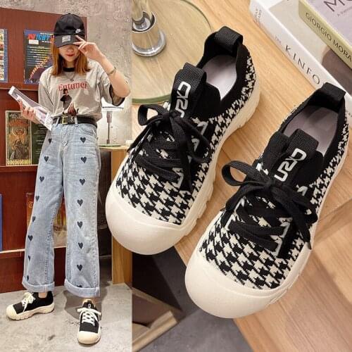 Knitted Breathable Thick-Soled Ladies Single Shoes Spring And Summer New Fashion All-Match Casual Sports Shoes