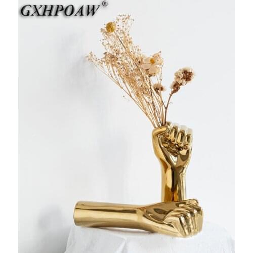 Creativity Fist Gesture Dried Flowers Vase Modern Simplicity Flower Arrangement Ceramics Vases Home Decoration Crafts Ornaments