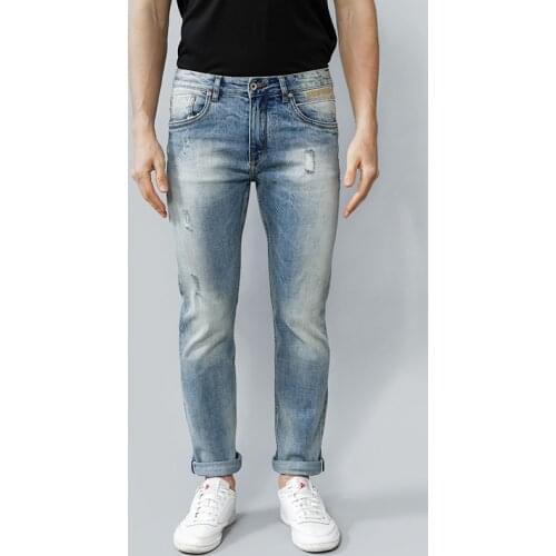 Vintage Fashion Men Jeans High Quality Retro Light Blue Selvedge Designer Ripped Jeans Men Streetwear Slim Renline Denim Pants