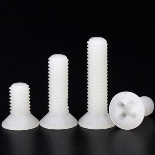 50pcs M2.5 M3 M4 White Flat Nylon Plastic Screws Countersunk Head Phillips Socket Screw