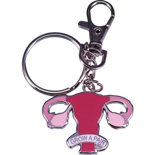Grow a pair ovaries feminist keychain women uterus keyring novelty jewelry