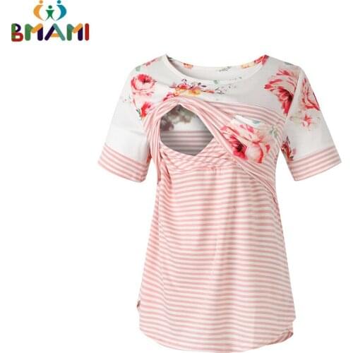 Women Pregnancy T-shirt Breastfeeding Tops 2021 Summer Short Sleeve Casual Loose Nursing Tops Maternity Clothing Plus size