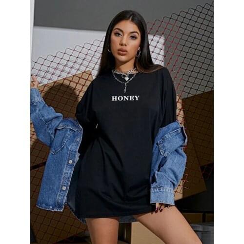 Honey Letter Printed Summer Fashion Cotton Dark Street Style Harajuku Hipster Cool Grunge Black Unisex Women Tee T-Shirt