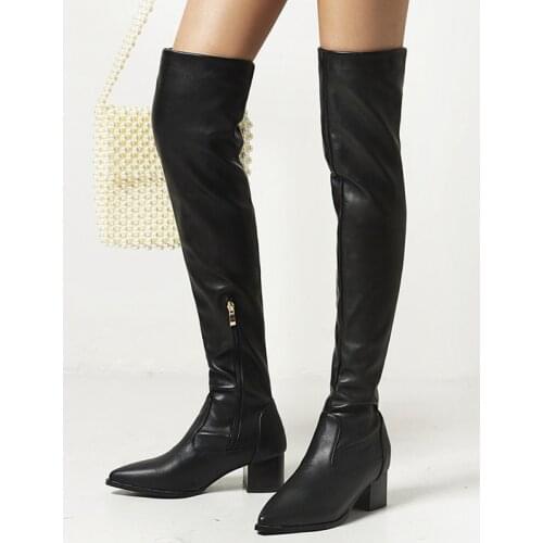 Fashion Over the Knee Boots Women Sexy Elastic Leather Thigh High Boots Female Autumn Winter Tall Long Party Shoes Lady Big Size