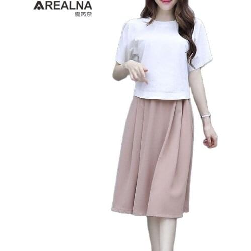 Summer Fashion 2 piece set women Holiday Outfits Cotton linen short sleeve T Shirt + skirt Suits Elegant two piece skirt set 3XL