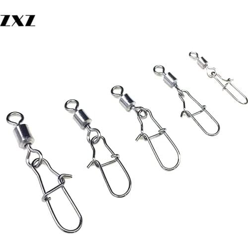 100pcs Stainless Steel Ball Bearing Fishing Swivels Snap Different Size Rolling Sea Fishhook Lure Swivels Snaps Connector Tackle