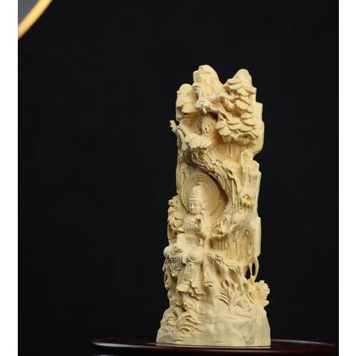 18cm Boxwood Figure Statue Buddha God Wood Sculpture Myth Feng Shui Office Decoration Collection Wood Statue auspicious