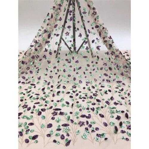 2020 new sequined leaves with bead embroidery, French tulle lace, African lace fabric is suitable for ladies skirt fabrics