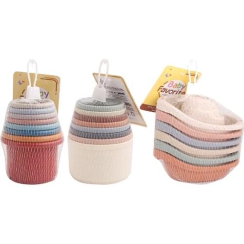 2021 Baby Cup Tower Toy Wheat Straw Stacking Cup Toy Wheat Straw Environmental Folding Tower Bath Play Water Set DIY Gifts