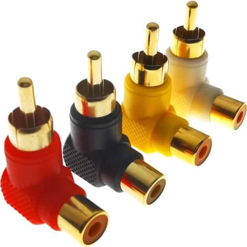 4PCS RCA Plating Gold 90 Degree Elbow RCA Right Angle Connector Plug Adapters Male To Female Audio