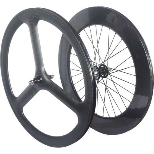 700c carbon Track wheelset front 3(tri) spoke rear wheels 60mm 88mm clincher tubular track wheels