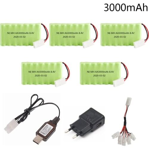 8.4V 3000mah Ni-MH Battery Pack with USB Charger 5in1 cable For Rc toy Cars Boat Gun Tank Train Robot 8.4v high capacity Battery