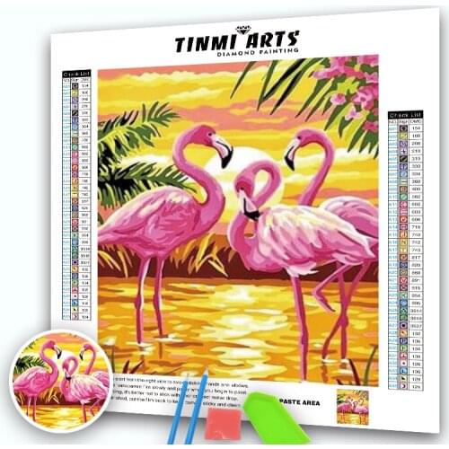 5D Full Round Diamond Painting Pink Flamingos Diamond Embroidery Mosaic Cross Stitch Crafts Kit Animal Home Decor Gift
