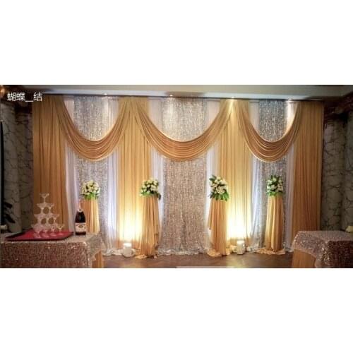 Shiny Gold Wedding Backdrop Romantic stage curtain 10ft (H) x 20ft (L)