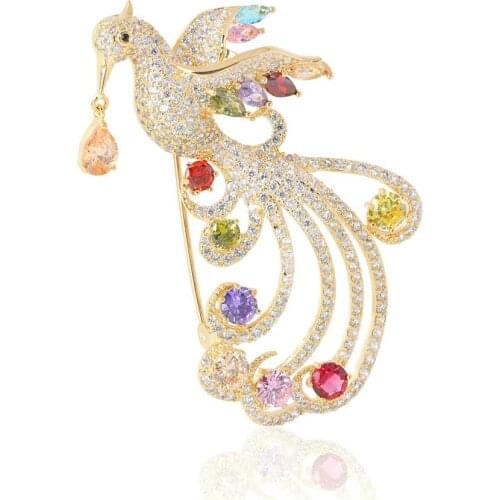Blucome Luxury Cubic Zircon Phoenix Brooches For Women Men Gold Color Copper Animal Wedding Jewelry Banquet Brooch Pins