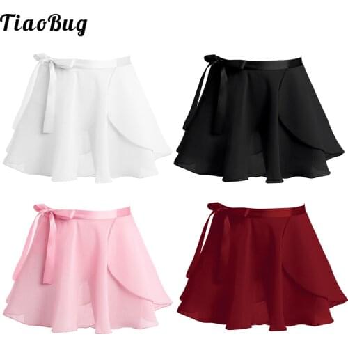 Kids Girls Dance Basic Classic Chiffon Mini Pull-On Wrap Skirt With Waist Tie
