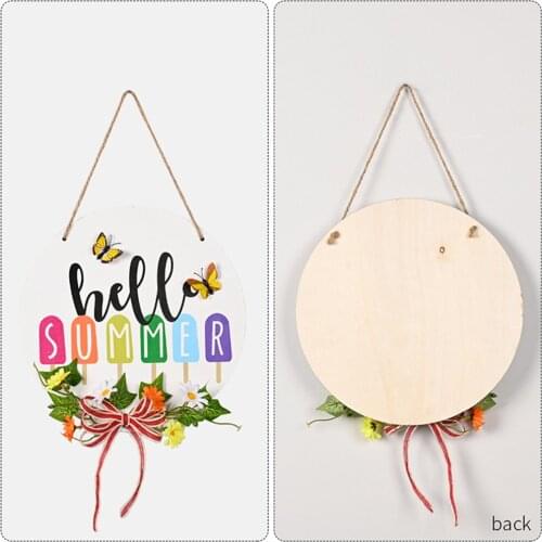 Welcome Summer Sign Front Door Decoration Round Wood Sign Hanging Welcome Sign For Farmhouse Porch Summer Welcome Sign