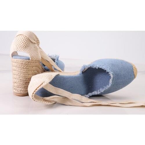 Women canvas wedge espadrilles 2019 Sping and Summer 9cm heel height frayed Women Shoes