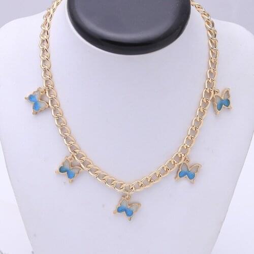 Harajuku Heavy Golden Chain Necklace for Women Cuban Link Choker Small Animal Butterfly Necklaces Fashion Punk Jewelry for Girl