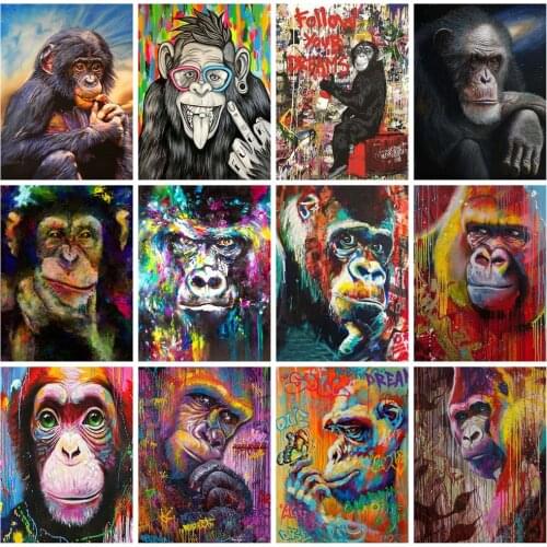 HUACAN Diamond Painting Cross Stitch Monkey Full Square Diamond Embroidery Mosaic Animal Handmade Gift