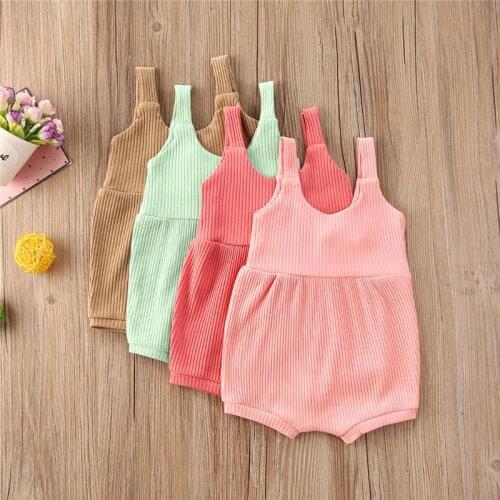 2020 4 Colors Baby Girl Clohtes 0-24M Sleevelees Solid Romper Jumpsuit Button Loose Playsuit Summer Cotton Clothes Outfits