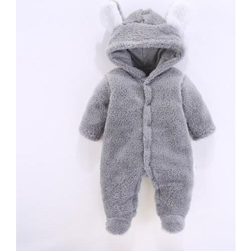 Infant Baby Jumpsuit For Fall Winter Outfits Super Cute Ears And Comfortable Cotton Wool Warm Hooded Romper Newborn Boy Clothes