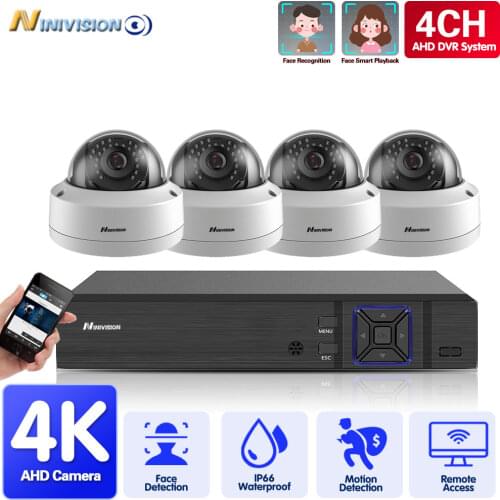NINIVISION H.265 4 Channel DVR Kit 4K AHD Camera CCTV System In/Outdoor Dome Waterproof Explosion Proof Video Surveillance Kit