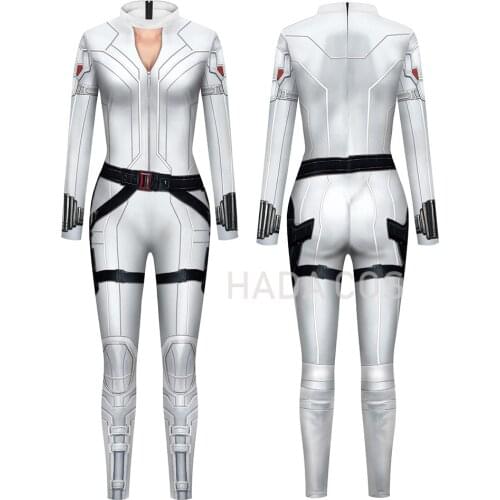 2021 Movie Black Widow Cosplay Costume Tight-fitting White Jumpsuit Ladies Movie Stage Performance Costume Halloween