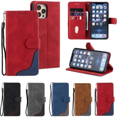 Leather Wallet Case for iPhone 12 Mini 11 Pro Max XR X XS SE 2020 6S 7 8 Plus Flip Card Holder Bracket Shockproof Lanyard Fundas