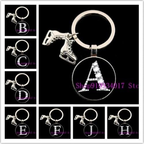 Creative Fashion Crystal Letter Round Glass Keychain New Simple 26 Letter A-Z Fashion Personality Skate Shoes Pendant Keychain