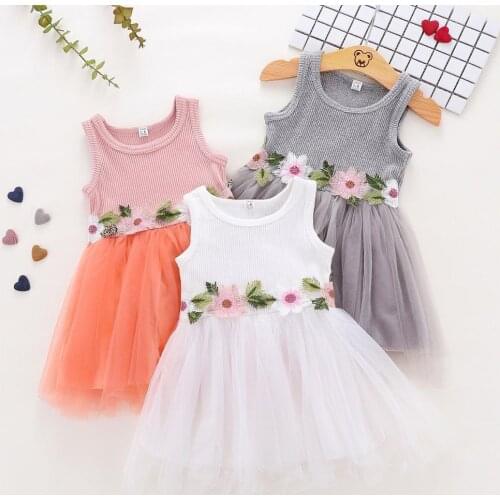 Baby Girls Summer Princess Dresses 2020 New Cute Flower Decoration Pure Color Cotton Sleeveless Dress Girls Fashion Casual Dress