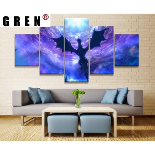GREN Modular Canvas Picture 5 Piece Elder Scrolls Skyrim Game Painting Poster Wall For Home Canvas Painting Home Decor