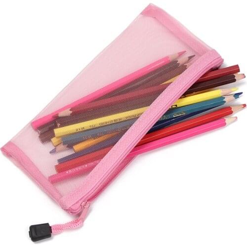 Pen-box Nylon Mesh Document Bag Simple Transparent Zipper Stationery Bag Pencil Case Office Student School Supplies