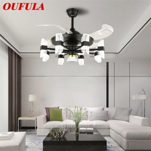 OUFULA Modern Ceiling Fan Lights Invisible Fan Blade With Remote Control LED For Home Dining Room Bedroom Restaurant