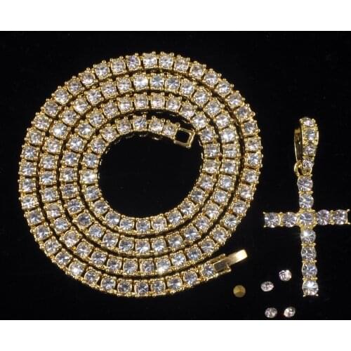 Men Women Hip Hop Cross Pendant Necklace with 5mm Zircon Tennis Chain Iced Out Bling Necklaces HipHop Jewelry Fashion Gift