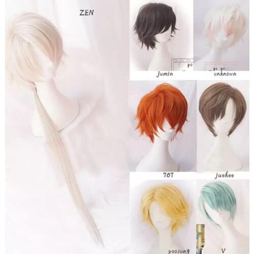 Mystic Messenger Cosplay Wigs 707 Cosplay Jumin Unknown Jaehee Yoosung Zew Short Red Blond Green Heat Resistant Synthetic Hair