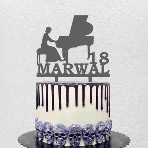 Personalized Piano Art Cake Topper Custom Name Age Woman Playing Piano Topper For Pianist Birthday Party Cake Decoration