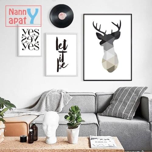 Nordic Style Posters And Prints Geometry Rabbit Deer Wall Art Canvas Painting Picture Black White Living Room Home Decoration