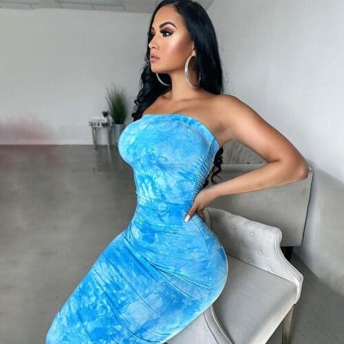Echoine Summer Strapless Skinny Bodycon Long Maxi Dress Women Tie Dye Print Sexy Party Vintage Dresses Ladies Club Outfits New