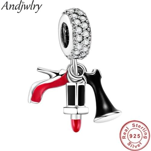 Fit Original Charms Bracelet Bangle 925 Sterling Silver Bead Charm Enamel Lipstick Shoe Skirt Bead DIY Jewelry Berloque