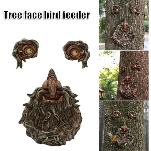 Tuin Decoratie Tree Face Birds Feeder Pendant For Outdoor Garden Decoration Diy Crafts Pendant Hole Statue Tree Face Hangering