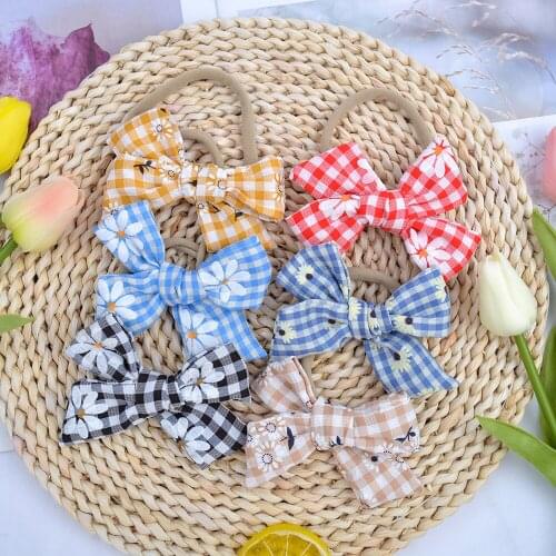 36pc/lot Plaid Nylon Baby Headband Girls Sunflower Prints Bows HeadBands,Newborn Kids Cotton Hairbands Hair Accessories