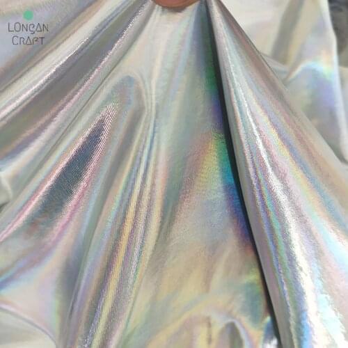 Iridescent Spandex Laser Fabric Stretch Silver Bronzing Fabric for DIY Stage Cosplay Costume Dress Fabric