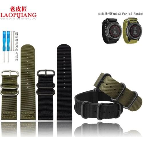 Laopijiang Nylon canvas watchband alternative garmin Fenix3 fly durable watch 26mm black army green strap +tools for men
